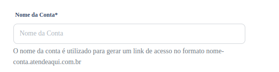 Campo Nome da Conta, que define o subdomínio de acesso